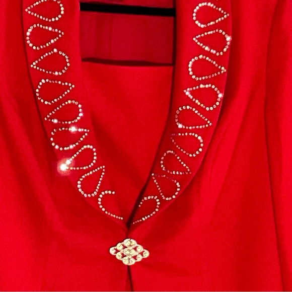 BMJ Studio Red Rhinestone Embellished Evening Jacket 16W w/ Removable Dickey - Picture 7 of 16